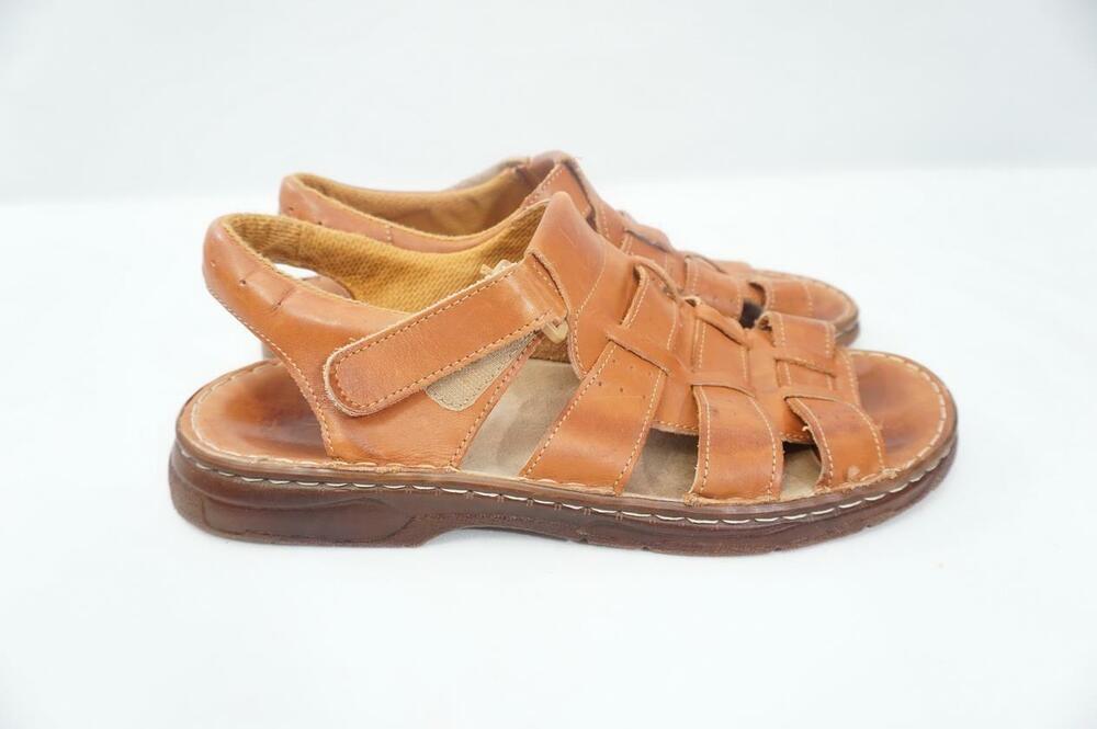 TUKPOL USED MEN 46 BROWN TAN LEATHER FISHERMAN ORTHOPEDIC SANDALS